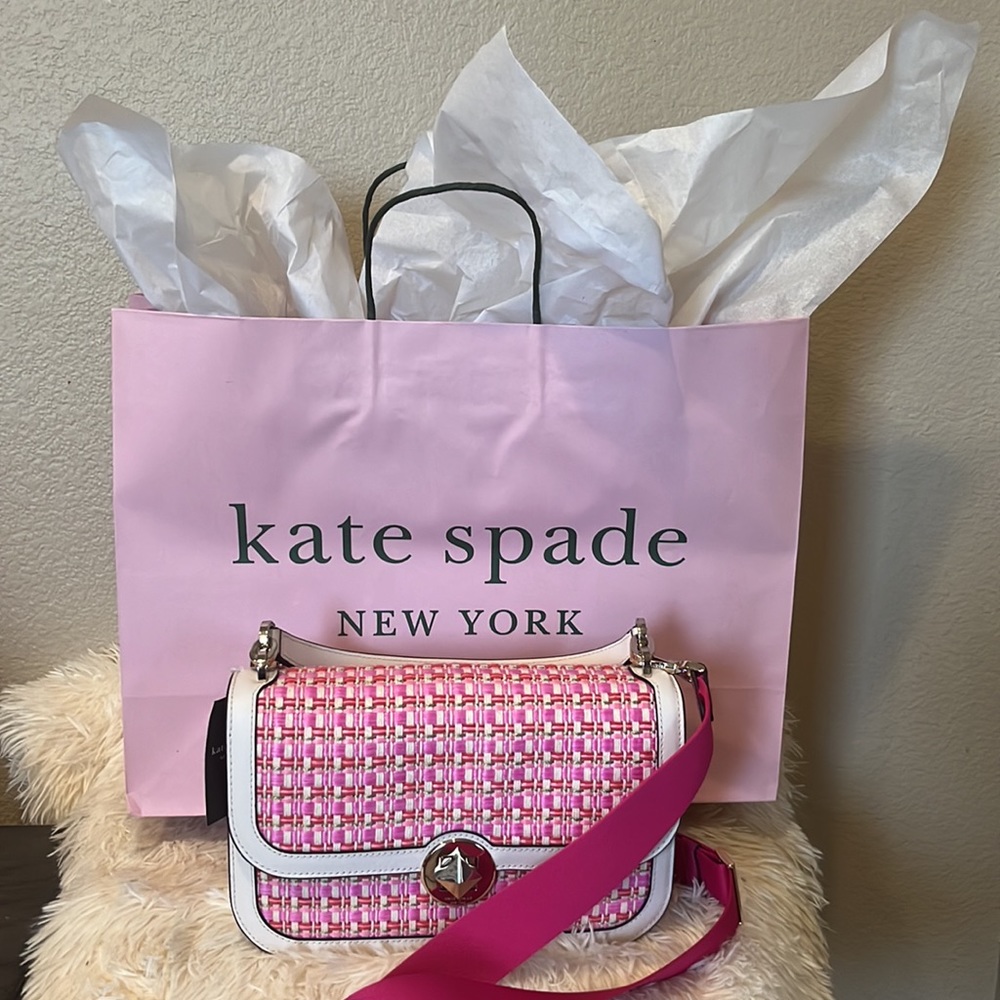 BNWT Kate Spade Audrey Raffia Tweed Flap Crossbody - Picture 3 of 8